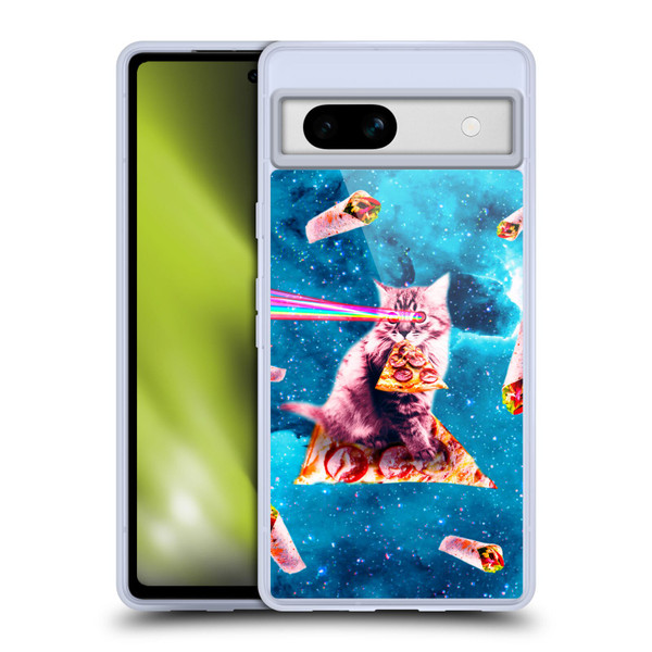 Random Galaxy Space Cat Lazer Eye & Pizza Soft Gel Case for Google Pixel 7a