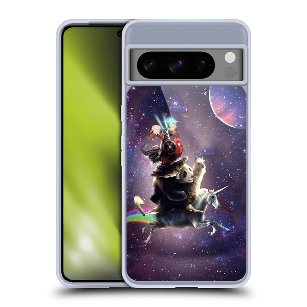 Random Galaxy Space Llama Unicorn Space Ride Soft Gel Case for Google Pixel 8 Pro