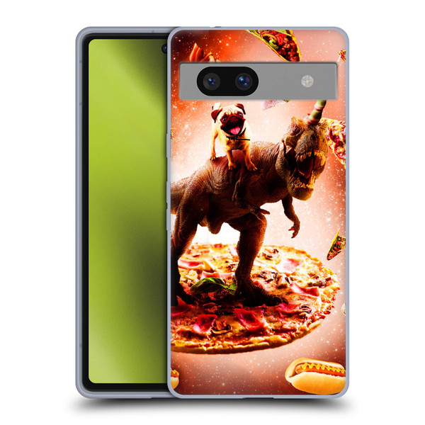 Random Galaxy Space Pizza Ride Pug & Dinosaur Unicorn Soft Gel Case for Google Pixel 7a