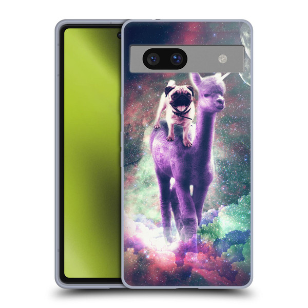 Random Galaxy Space Unicorn Ride Pug Riding Llama Soft Gel Case for Google Pixel 7a