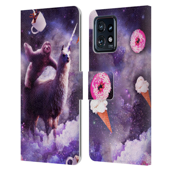 Random Galaxy Mixed Designs Sloth Riding Unicorn Leather Book Wallet Case Cover For Motorola Moto Edge 40 Pro