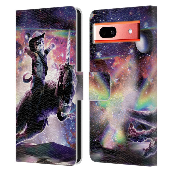Random Galaxy Space Cat Dinosaur Unicorn Leather Book Wallet Case Cover For Google Pixel 7a