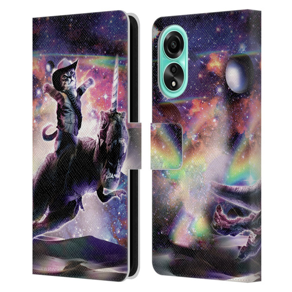 Random Galaxy Space Cat Dinosaur Unicorn Leather Book Wallet Case Cover For OPPO A78 5G