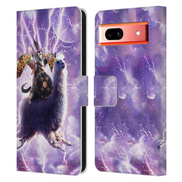 Random Galaxy Space Llama Lazer Cat & Tacos Leather Book Wallet Case Cover For Google Pixel 7a