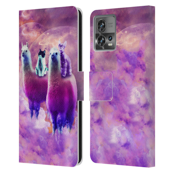 Random Galaxy Space Llama Kitty & Cat Leather Book Wallet Case Cover For Motorola Moto Edge 30 Fusion
