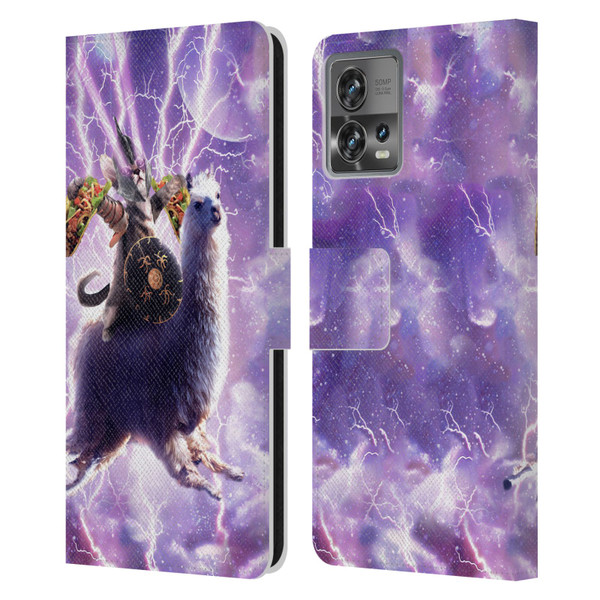 Random Galaxy Space Llama Lazer Cat & Tacos Leather Book Wallet Case Cover For Motorola Moto Edge 30 Fusion