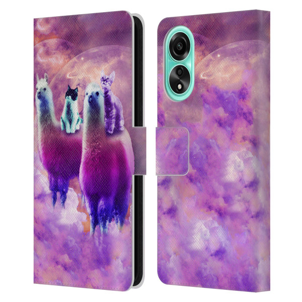 Random Galaxy Space Llama Kitty & Cat Leather Book Wallet Case Cover For OPPO A78 5G