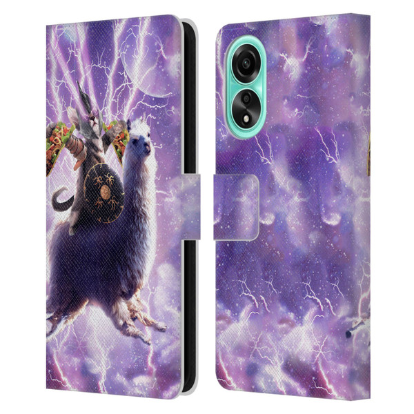Random Galaxy Space Llama Lazer Cat & Tacos Leather Book Wallet Case Cover For OPPO A78 4G