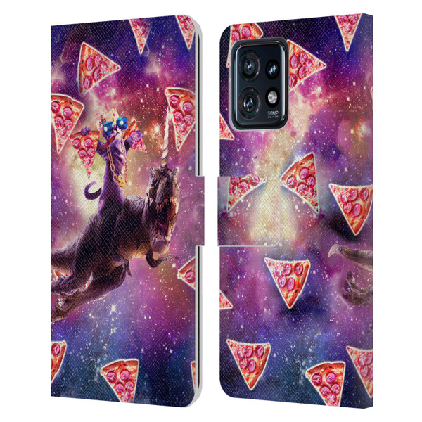 Random Galaxy Space Pizza Ride Thug Cat & Dinosaur Unicorn Leather Book Wallet Case Cover For Motorola Moto Edge 40 Pro