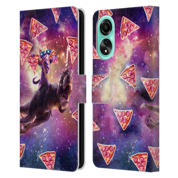 Random Galaxy Space Pizza Ride Thug Cat & Dinosaur Unicorn Leather Book Wallet Case Cover For OPPO A78 4G