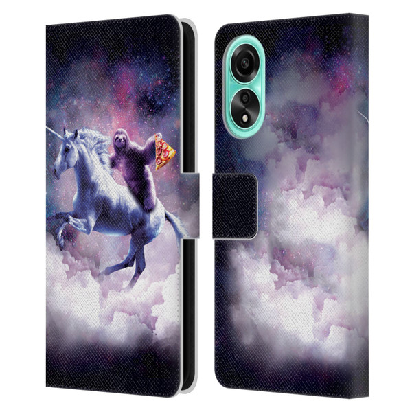 Random Galaxy Space Unicorn Ride Pizza Sloth Leather Book Wallet Case Cover For OPPO A78 5G