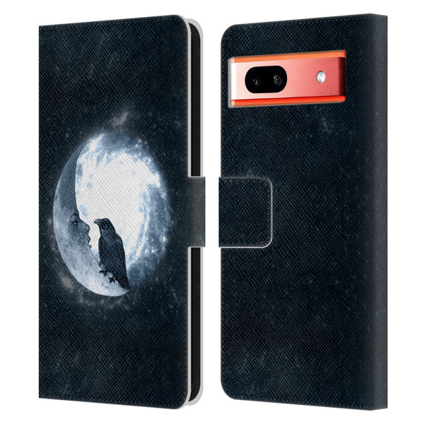 Barruf Animals Crow and Its Moon Leather Book Wallet Case Cover For Google Pixel 7a