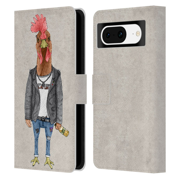 Barruf Animals Punk Rooster Leather Book Wallet Case Cover For Google Pixel 8