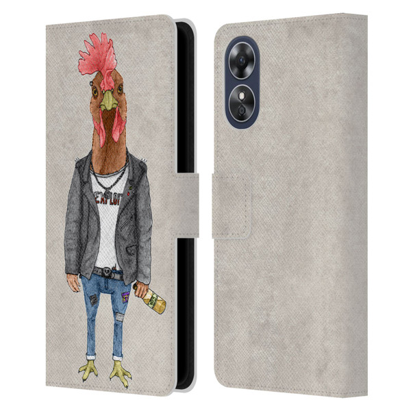 Barruf Animals Punk Rooster Leather Book Wallet Case Cover For OPPO A17