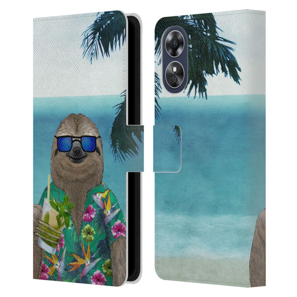 Barruf Animals Sloth In Summer Leather Book Wallet Case Cover For OPPO A17