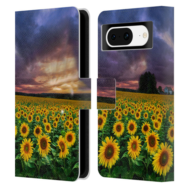 Celebrate Life Gallery Florals Stormy Sunrise Leather Book Wallet Case Cover For Google Pixel 8