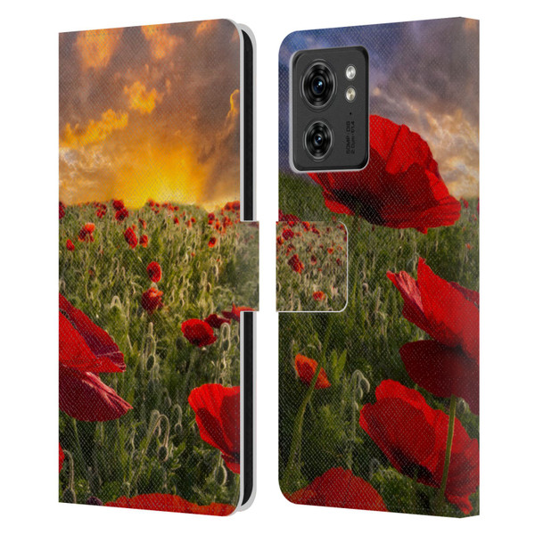 Celebrate Life Gallery Florals Red Flower Field Leather Book Wallet Case Cover For Motorola Moto Edge 40