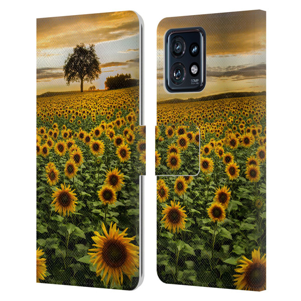 Celebrate Life Gallery Florals Big Sunflower Field Leather Book Wallet Case Cover For Motorola Moto Edge 40 Pro