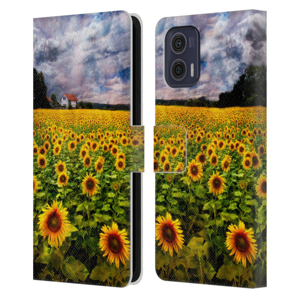 Celebrate Life Gallery Florals Dreaming Of Sunflowers Leather Book Wallet Case Cover For Motorola Moto G73 5G