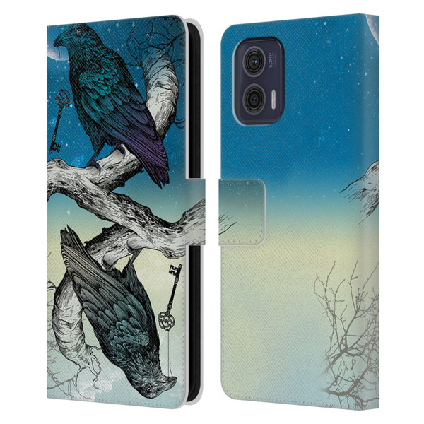 Rachel Caldwell Animals 3 Raven Leather Book Wallet Case Cover For Motorola Moto G73 5G