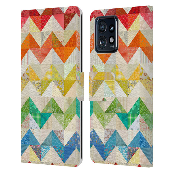 Rachel Caldwell Patterns Zigzag Quilt Leather Book Wallet Case Cover For Motorola Moto Edge 40 Pro