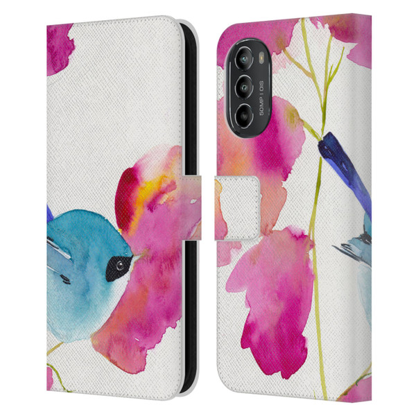 Mai Autumn Floral Blooms Blue Bird Leather Book Wallet Case Cover For Motorola Moto G82 5G