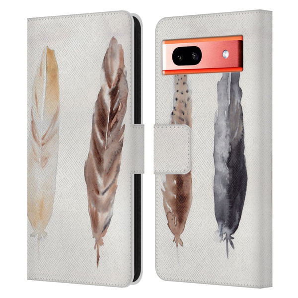 Mai Autumn Feathers Pattern Leather Book Wallet Case Cover For Google Pixel 7a
