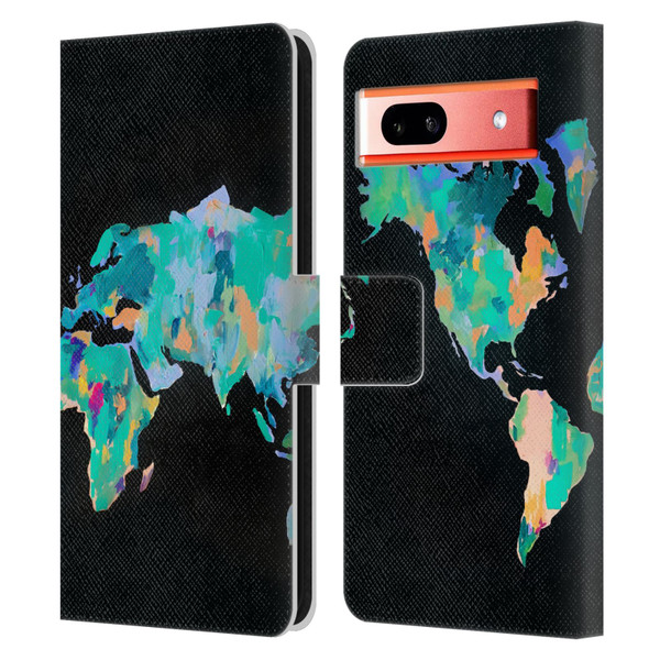 Mai Autumn Paintings World Map Leather Book Wallet Case Cover For Google Pixel 7a