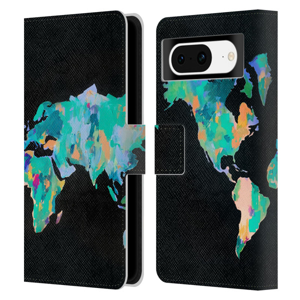 Mai Autumn Paintings World Map Leather Book Wallet Case Cover For Google Pixel 8