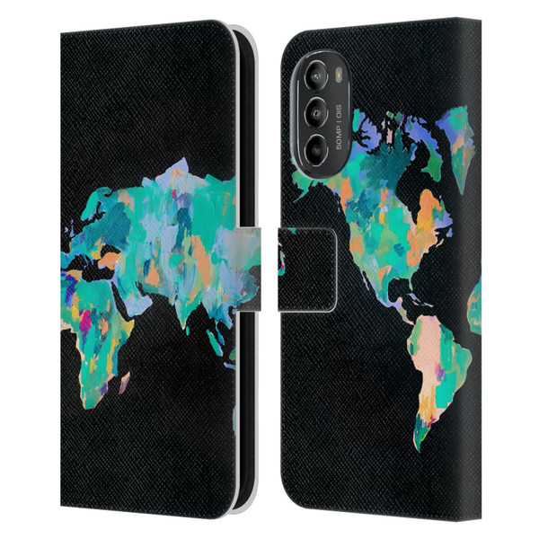 Mai Autumn Paintings World Map Leather Book Wallet Case Cover For Motorola Moto G82 5G