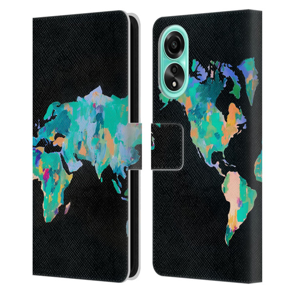Mai Autumn Paintings World Map Leather Book Wallet Case Cover For OPPO A78 5G
