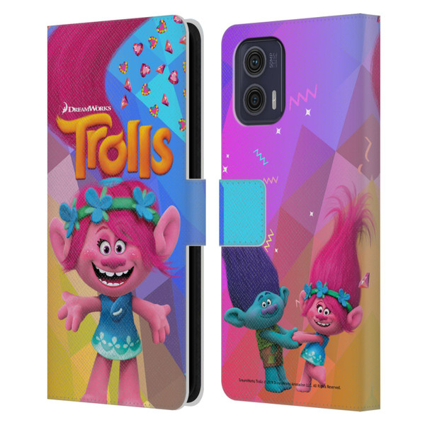 Trolls Snack Pack Poppy Leather Book Wallet Case Cover For Motorola Moto G73 5G