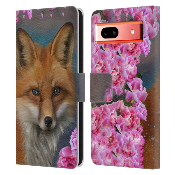 Ash Evans Animals Fox Peonies Leather Book Wallet Case Cover For Google Pixel 7a