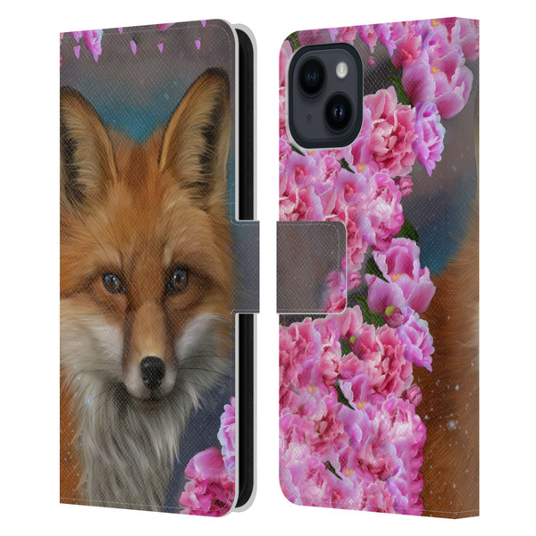 Ash Evans Animals Fox Peonies Leather Book Wallet Case Cover For Apple iPhone 15