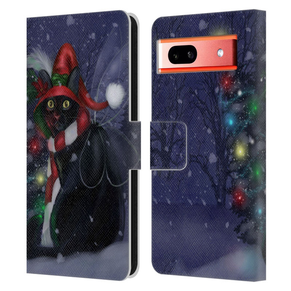 Ash Evans Black Cats Yuletide Cheer Leather Book Wallet Case Cover For Google Pixel 7a