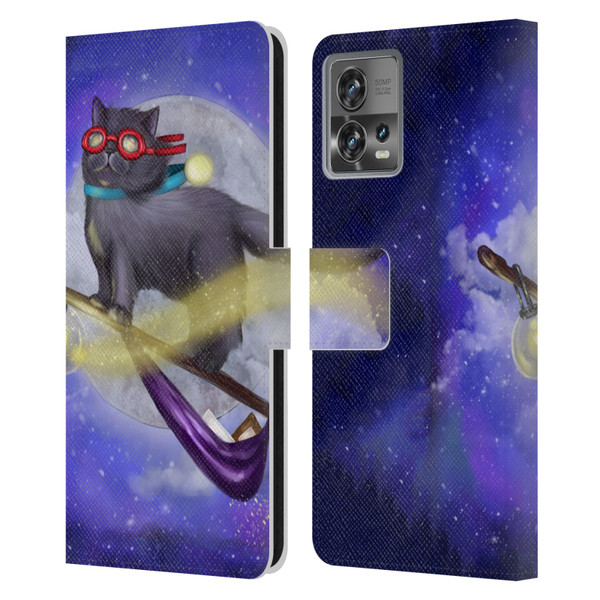 Ash Evans Black Cats Fly By Leather Book Wallet Case Cover For Motorola Moto Edge 30 Fusion