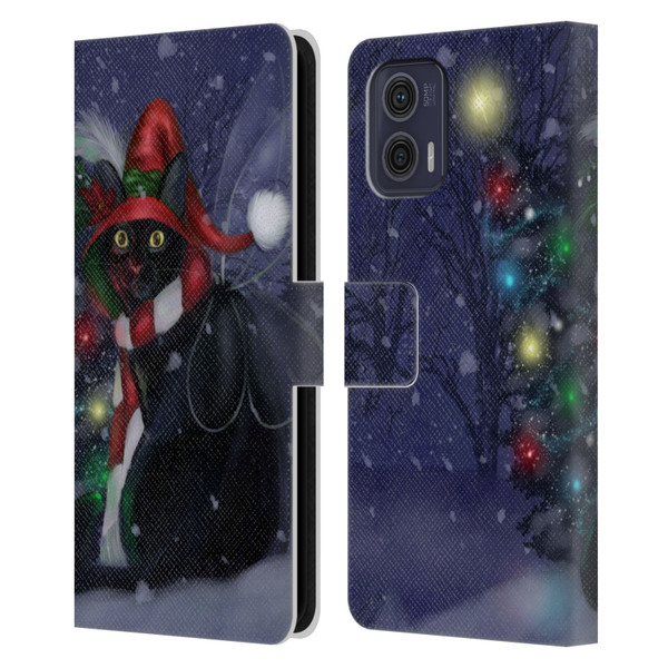 Ash Evans Black Cats Yuletide Cheer Leather Book Wallet Case Cover For Motorola Moto G73 5G