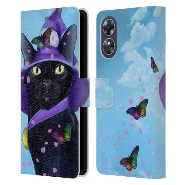 Ash Evans Black Cats Butterfly Sky Leather Book Wallet Case Cover For OPPO A17