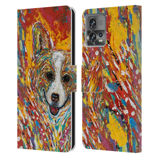 Mad Dog Art Gallery Dog 5 Corgi Leather Book Wallet Case Cover For Motorola Moto Edge 30 Fusion