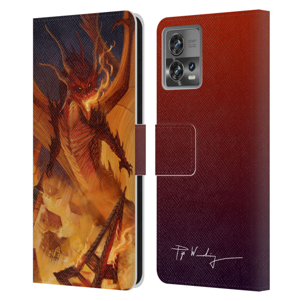 Piya Wannachaiwong Dragons Of Fire Dragonfire Leather Book Wallet Case Cover For Motorola Moto Edge 30 Fusion