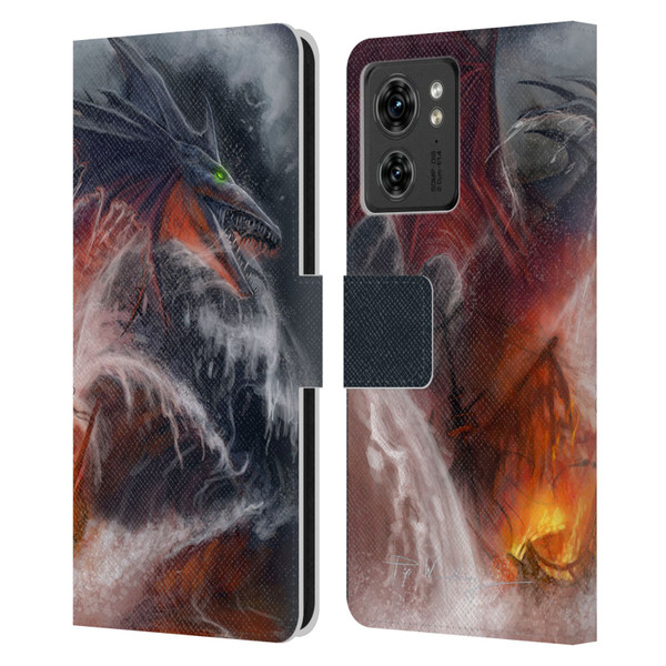 Piya Wannachaiwong Dragons Of Sea And Storms Sea Fire Dragon Leather Book Wallet Case Cover For Motorola Moto Edge 40