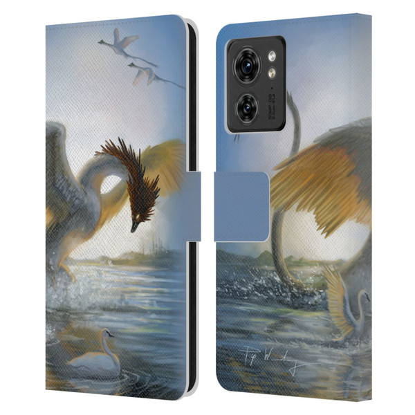 Piya Wannachaiwong Dragons Of Sea And Storms Swan Dragon Leather Book Wallet Case Cover For Motorola Moto Edge 40