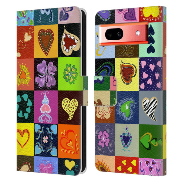 Suzan Lind Colours & Patterns Heart Quilt Leather Book Wallet Case Cover For Google Pixel 7a