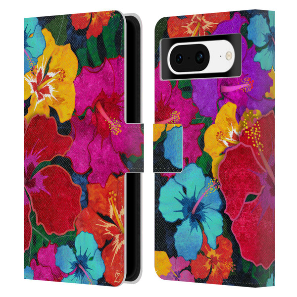 Suzan Lind Colours & Patterns Tropical Hibiscus Leather Book Wallet Case Cover For Google Pixel 8