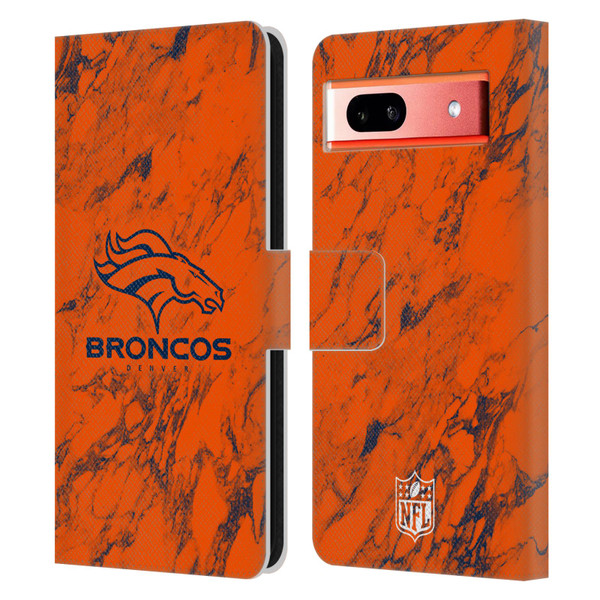 NFL Denver Broncos Graphics Coloured Marble Leather Book Wallet Case Cover For Google Pixel 7a