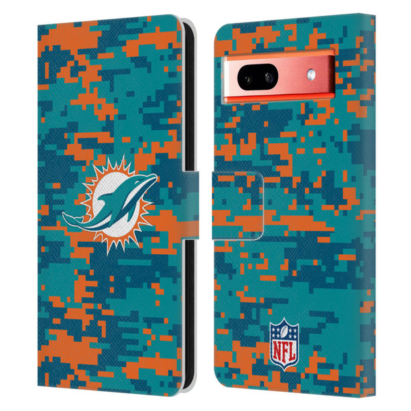 NFL Miami Dolphins Graphics Digital Camouflage Leather Book Wallet Case Cover For Google Pixel 7a