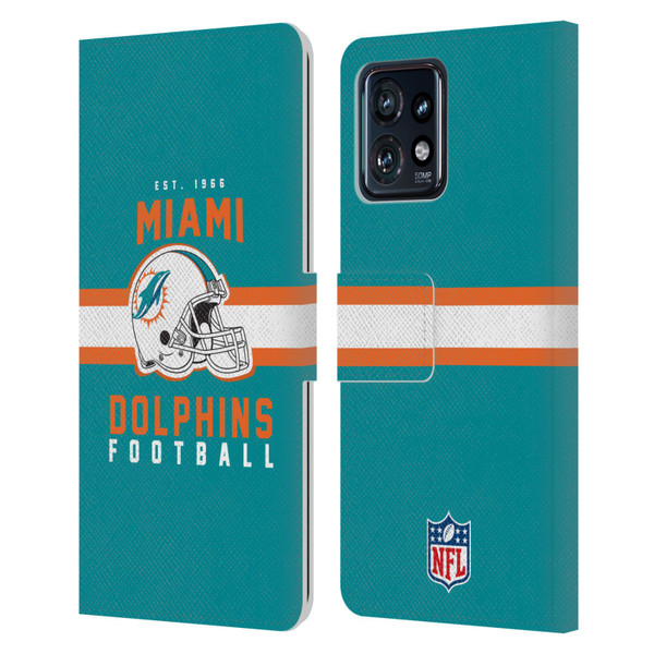 NFL Miami Dolphins Graphics Helmet Typography Leather Book Wallet Case Cover For Motorola Moto Edge 40 Pro