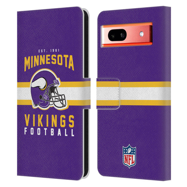 NFL Minnesota Vikings Graphics Helmet Typography Leather Book Wallet Case Cover For Google Pixel 7a
