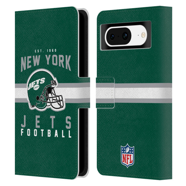 NFL New York Jets Graphics Helmet Typography Leather Book Wallet Case Cover For Google Pixel 8