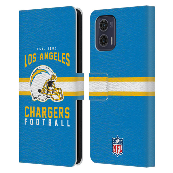 NFL Los Angeles Chargers Graphics Helmet Typography Leather Book Wallet Case Cover For Motorola Moto G73 5G